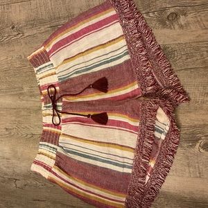 Summer striped shorts fringe hem size M